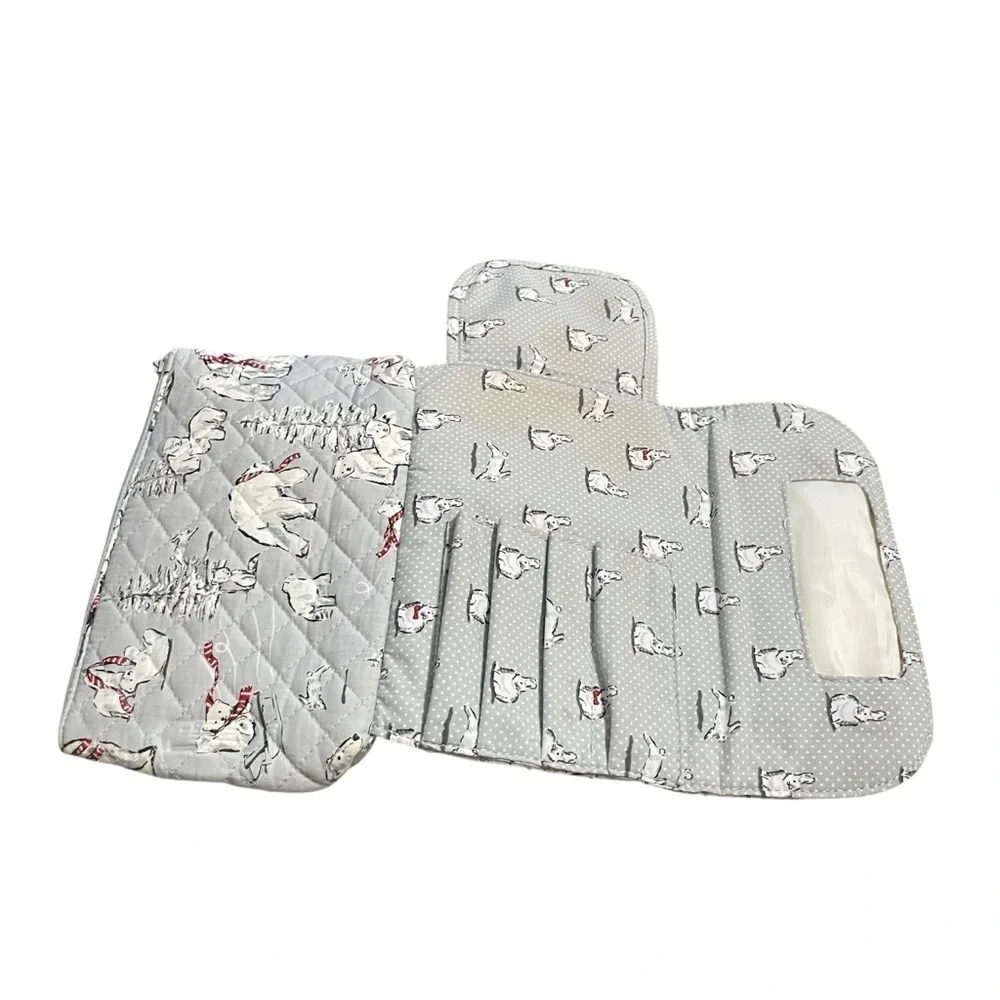 Vera Bradley New Iconic Brush & Cosmetic Case In Beary Merry Grey